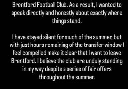 望加盟纽卡！维萨公开声明：布伦特福德未能兑现诺言，请放我离开